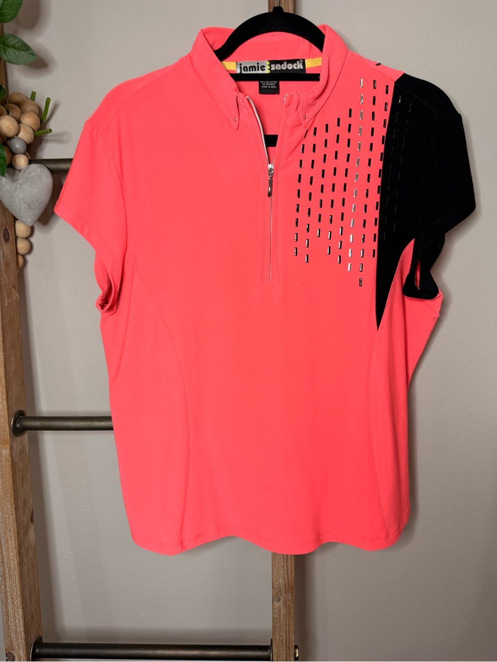 Jamie Sadock Women's Coral and Black Short Sleeve Golf Polo Size XL - Picture 2 of 8